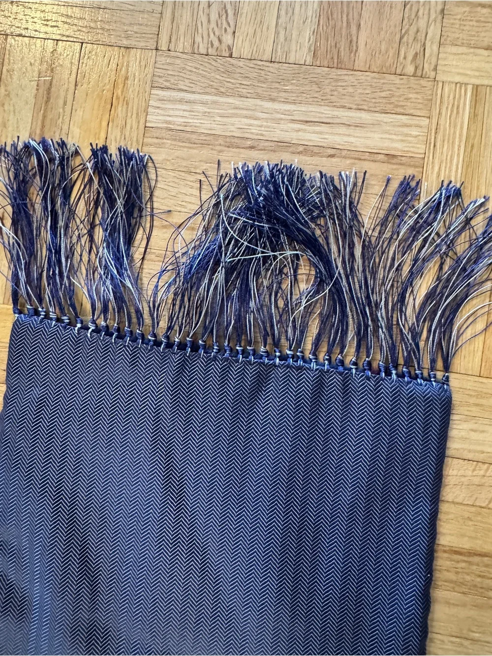 Silk Navy Plaid Fringe Scarf with Red Accents- Peckham Rye London